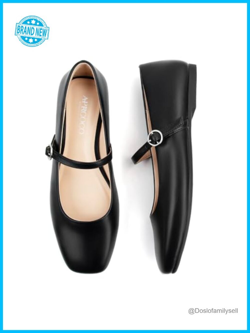 Square Toe Mary Jane Ballet Flats Faux Leather Memory Foam Cushioned